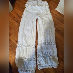 Prana White Cotton M L boho pants foldover Bell bottim Malibu crochet